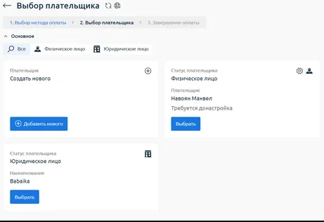 Скрин 8. Выбор плательщика.